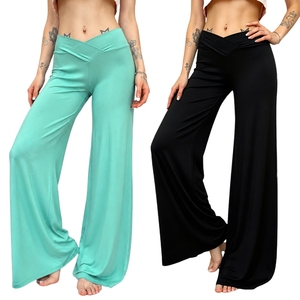 Women's Summer Mid <b>Waist</b> Flat Front Straight Leg Pants Solid Color Loose Fit Casual <b>Trousers</b> - Product Image 1