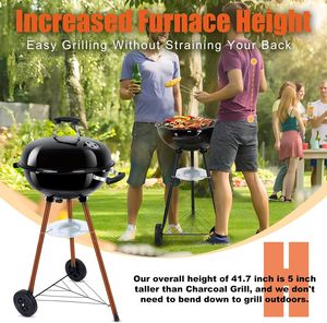 17 Inch Wheels Kettle BBQ Premium Luxurious Modern Iron Charcoal Grill for Outdoor Camping Party Home Use - Product Image 2