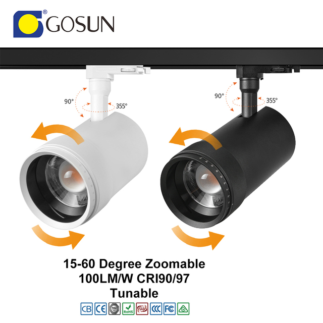 Modern Smart 36W LED Track Spot Light Flicker-Free Anti-Glare CRI80/90/97 5-Year Warranty Aluminum Built-In Focusable Features