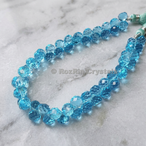 Perles de pierres précieuses en quartz topaze bleue facettées en forme d'oignon, objets de collection culturels créatifs pour la joaillerie, origine Gujarat - Product Image 2