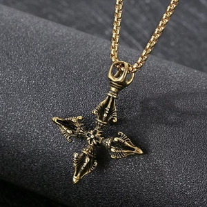 <span class=keywords><strong>Collier</strong></span> pendentif croix Vajra en acier titane, style streetwear, chaîne épaisse pour pull, pour hommes, bijoux de mode unisexe - Product Image 3