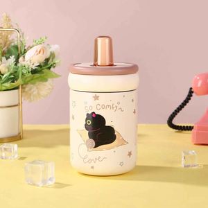 Cute Cartoon Cat Kids Tumbler With Straw Spill Proof <b>Plastic</b> <b>Cup</b> For Children Home Use Round Design - Product Image 3