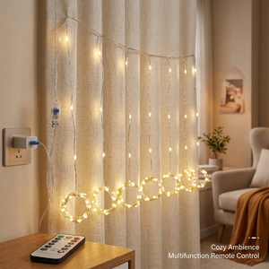 USB Güçlü Bakır Tel Perde Işıkları Uzaktan Kumandalı Kısılabilir Zamanlayıcılı İç Mekan Tatil Dekorasyonu - Product Image 4