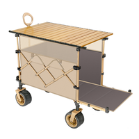 Chariot de camping pliable portable avec plateau réglable en hauteur, quatre roues, grande capacité, chariot pliant OEM