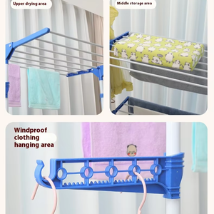 ราวตากผ้าเหล็กพับได้แบบมีปีก 4 ชั้น พกพาสะดวก ป้องกันลม สำหรับห้องน้ำ ห้องนั่งเล่น สไตล์ร่วมสมัย สำหรับรองเท้า - Product Image 3