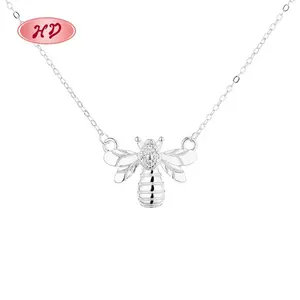 Supplier Wholesale Bee Animal 925 Sterling Silver Cubic Zirconia Initial Pendants Necklace Jewelry