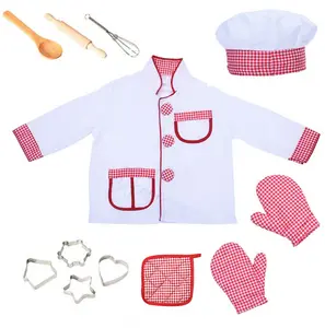 儿童角色扮演制服炊具服装角色扮演服装儿童厨师服装和帽子套装配烹饪配件