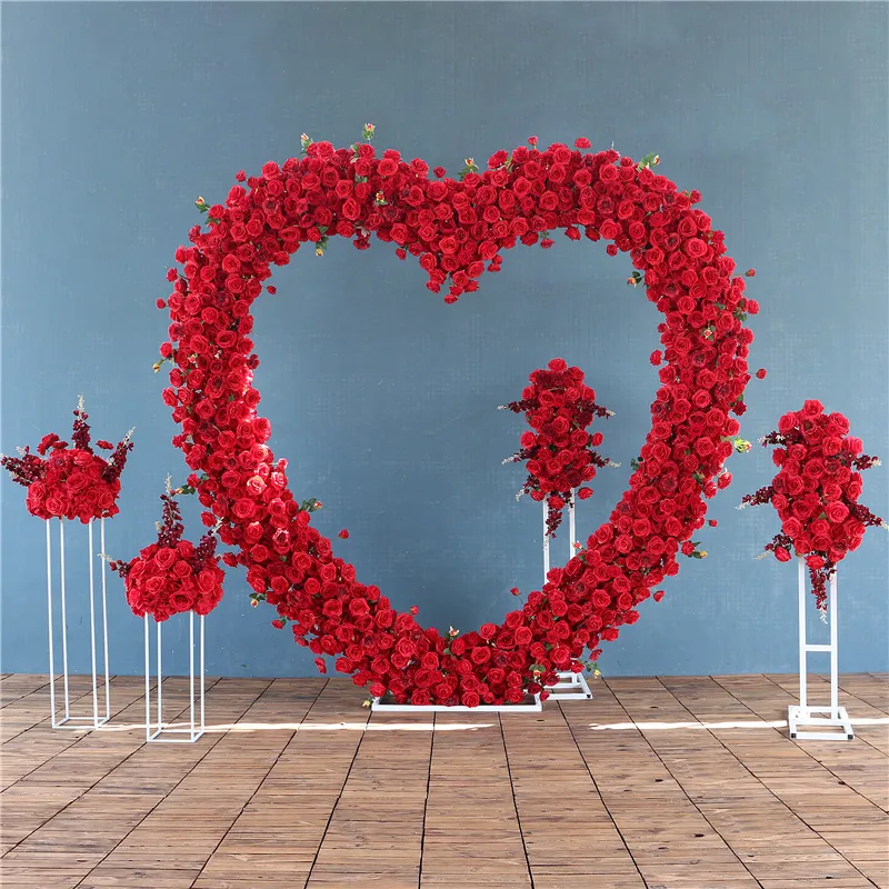 3D Rose a forma di cuore fiori artificiali fila decorazione di nozze personalizzato matrimonio romantico ghirlanda per arco sullo sfondo