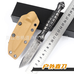 [Cuchillo de bolsillo de hoja recta de acero integral diseñado por nosotros] Cuchillo de supervivencia para exteriores con borde integrado, cuchillo táctico - Product Image 2