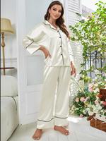 Vente en gros directe d'usine, logo personnalisé, pyjama en satin de luxe 100% soie, écologique, pour femmes, ensemble 2 pièces, manches longues, col boutonné