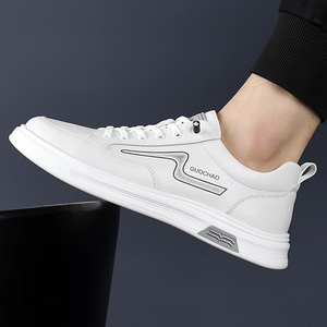 Zapatillas Casuales Blancas para Hombre, Punta Redonda, con Cordones, Forro de Malla Transpirable, Suela de Goma, Zapatos Modernos de Primavera - Product Image 3