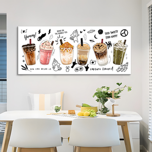 Cartoon <strong>Milk</strong> Tea Cup Canvas <strong>Poster</strong> Printing Canvas Painting Decorative Pictures for Office Living Room Home Decoration - Product Image 4