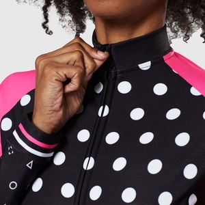Mens Women Customized Printed Slim Fit <b>Stand</b> Collar Polka Dot Long Sleeve Sublimation <b>Cycling</b> Jersey for Road & Mountain Bikes - Product Image 4