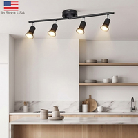Lampu Sorot LED Plafon Track 4 Kepala Dapat Diputar dan Disesuaikan, Warna Hitam, Stok Tersedia di AS, untuk Galeri, Pameran Seni, dan Showroom