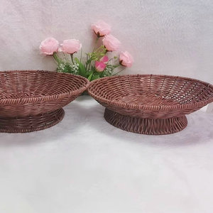 Round Rattan Woven Fruit <b>Basket</b> High Footed Disc Handmade <b>Storage</b> For Living Room Dried Fruit Chinese Style Platter - Product Image 3
