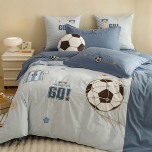 Embroidered Basketball Duvet Cover Flat/Fitted Sheet Pillow Covers 100%Cotton Ultra-Comfy Teen Boys' Soccer <strong>Football</strong> <strong>Bedding</strong> Set - Product Image 3