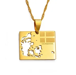 2023 moda altın kaplama danimarka takı ülke haritası kolye kişiselleştirilmiş geometri kolye kolye Unisex hediye
