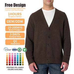 Custom Spring Autumn Ribbed Sleeve Cuffs Jumper Deep V-neckline Men's Relaxed-Fit Cotton Blend Cardigan - Product Image 2