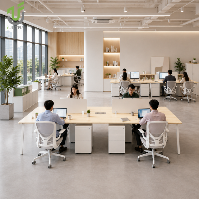 Modern 4 Person Office Workstation Modular Staff Desk Set with Mobile Pedestal