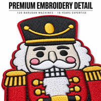 Patch brodé Casse-Noisette de Noël, thermocollant et à coudre, rouge et or, badge de Noël, vente en gros, usine OEM