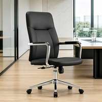 Chaise de bureau exécutive moderne à dossier haut en cuir PU noir, réglable en hauteur, avec base pivotante, pour bureau à domicile, hôtel, salles de conférence