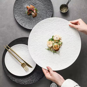 Stone Pattern Relief Porcelain <b>Plate</b> Set 8 Inch Eco Friendly for Dining Salad Steak Pasta Party Use - Product Image 3