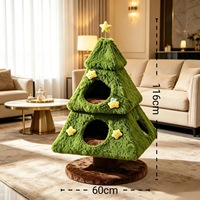 Arbre à chat de Noël en peluche de 116 cm, maisonnette à chat à deux niveaux avec oreillers étoiles, lit pour chat vert, meubles pour chats d'intérieur