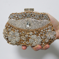 Tas Pesta Wanita Berhias Kristal Rhinestone & Berlian Bentuk Bunga Emas untuk Pernikahan, Acara, dan Malam Hari