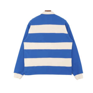 Camiseta Polo extragrande de manga larga azul con botones y patrón de rayas de algodón 100% - Product Image 2