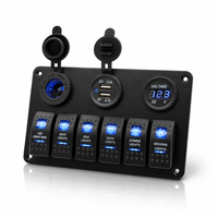 Panneau d'interrupteur à bascule 12V 6 gangs ON Off avec voltmètre double chargeur USB prise allume-cigare pour voiture RV camion bateau
