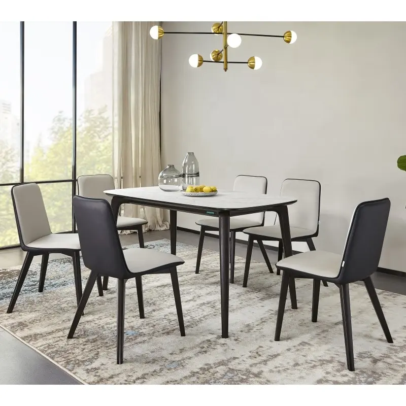 50533S Quanu produce set di tavoli da pranzo rettangolari moderni in vetro temperato all'ingrosso con 6 sedie