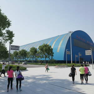 สนามกีฬาในร่มที่มีดีไซน์ทันสมัยและโครงสร้างเหล็กสำเร็จรูปน้ำหนักเบา เหมาะสำหรับบาสเกตบอล เทนนิส และแบดมินตัน - Product Image 1