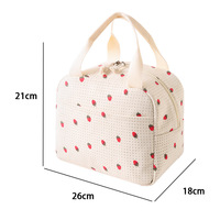 Sac Isotherme Portable Best-Seller en Velours Côtelé à Fermeture Éclair, Thème Fraise, Idéal pour le Travail, l'École et les Repas Préparés (Bento)