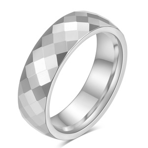 Bagues de couple en acier tungstène à facettes polygonales 4,6 mm, bijoux unisexes de mariage, forme géométrique - Product Image 5