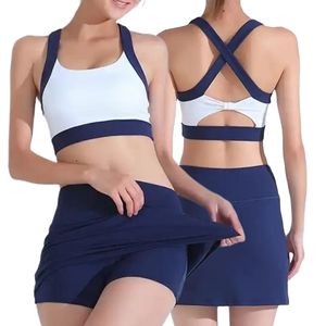 Aoyema yeni tasarım Fitness Yoga giyim özel baskı spor egzersiz sıkıştırma spor sutyen tayt tenis etek <span class=keywords><strong>2</strong></span> parça Yoga seti - Product Image 1