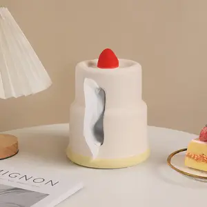 Modern Minimalist Strawberry Cake Shaped Ceramic Tissue Box Creative Birthday Gift Giving Cake Paper Drawer Tabletop Decoration