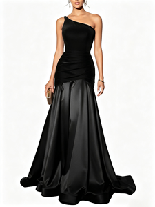 New Women One-Shoulder Floor-length Formal <b>Evening</b> GownElegant <b>Velvet</b> Patchwork Pleated High-low Party Maxi <b>Dresses</b> - Product Image 3