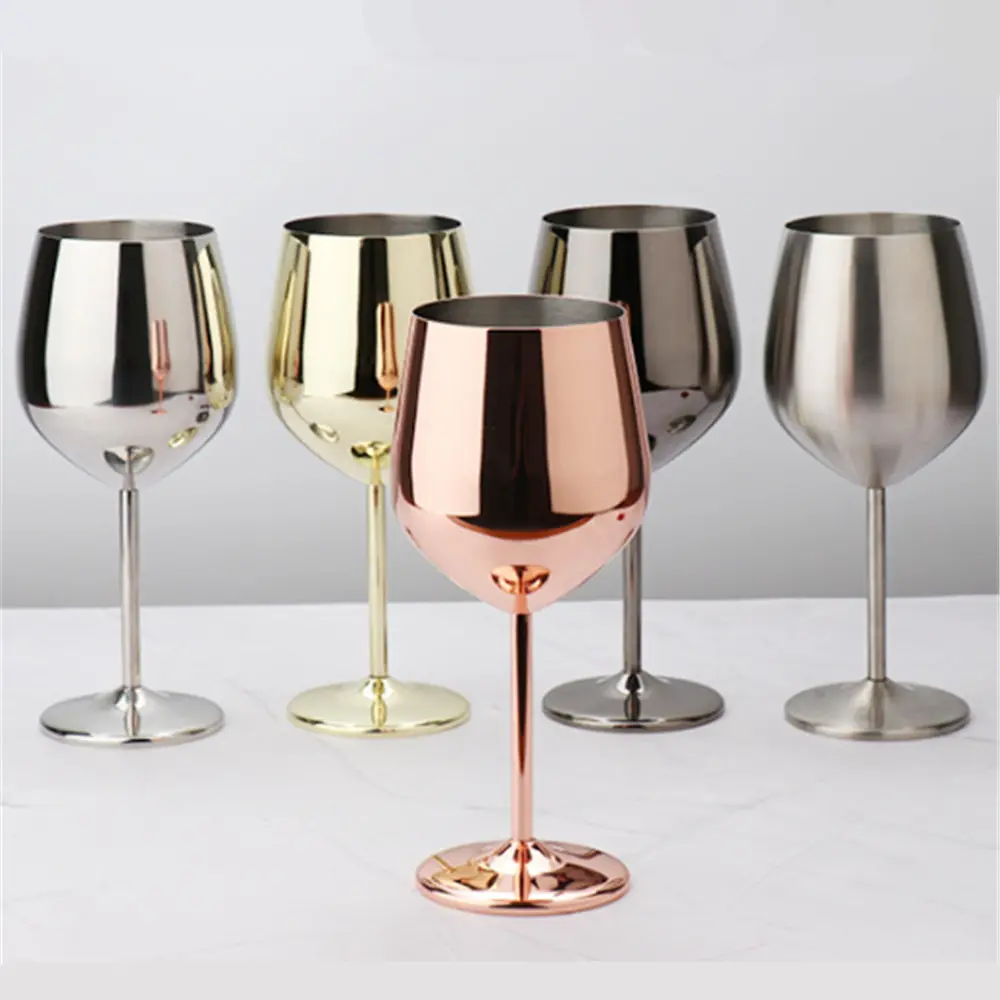 Customized 16oz Colored Gold Copper Plated Stainless Steel Luxury Red Wine Glasses Goblet Cup for Wedding Party