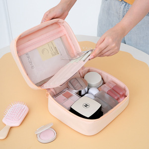 Sac à cosmétiques Beilian, grande capacité, trousse de maquillage de voyage, organisateur de rangement portable pour voyage, beige rose cyan - Product Image 2