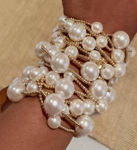 Kaimei 2026 joyería de moda 1 pieza mujeres grandes pulsera de perlas gruesas mujeres Triangular Chubby bolas de oro mujeres brazaletes de perlas con cuentas - Product Image 5