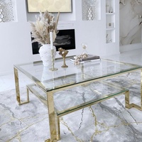 Table basse rectangulaire en acier inoxydable et verre trempé, style luxe 2025, pour salon, bureau, maison, villa, appartement