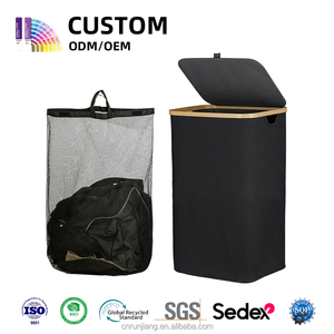 ตะกร้าซักผ้าแบบพกพาพร้อมฝาปิดถุงซับถอดออกได้และซักได้ทำจากไม้ไผ่ - Product Image 5