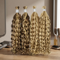 Rambut Manusia India Remy Bulk Single Drawn, Keriting Panjang, Bergelombang Alami, Basis Sutra, Densitas 100%, Panjang Dapat Disesuaikan, Semua Warna, Wig