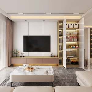 Mueble de TV de Madera de Estilo Moderno, Mueble de Pared Decorativo para Sala de Estar, Almacenamiento de Pared para TV, Escritorios de Computadora, Panel de Madera Estilo Rústico - Product Image 1