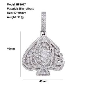 Ciondolo <span class=keywords><strong>Asso</strong></span> di Picche in Stile Hip Hop, Gioiello Completamente Tempestato di Moissanite, Placcato in <span class=keywords><strong>Oro</strong></span> Bianco 18K, Charm da Poker - Product Image 6