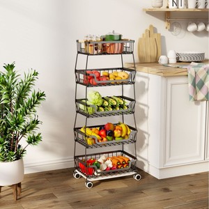 Kitchen Storage Cart 5 Tier Metal <b>Rolling</b> Rack With Wheels For <b>Fruit</b> Vegetable Organization In Kitchen - Product Image 1