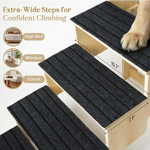 5-Stufige Holz-Hundetreppe fürs Bett, Rutschfeste Hundetreppe mit Teppichauflagen, 23,6 Zoll Hunderampe für Hunde zum Bettaufstieg, Haustiertreppe - Product Image 5