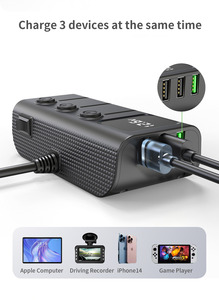 Cargador de Coche Inalámbrico Superrápido con Pantalla Digital y Tres Tomas para Encendedor de Cigarrillos para iPhone, <span class=keywords><strong>Samsung</strong></span>, Android, 12-24V - Product Image 3