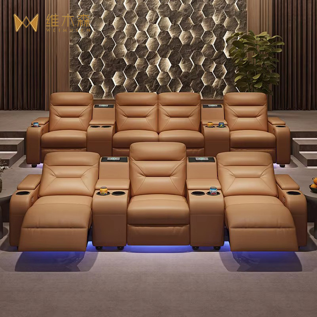 Luxury Genuine Leather Electric Home Theater Recliner Sofa for Private Villa Media Room