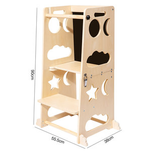 Montessori Toddler Wooden Foldable Kitchen <b>Helper</b> Step Stool Early Educational Equipped with Blackboard for Kids Boys & Girls - Product Image 6